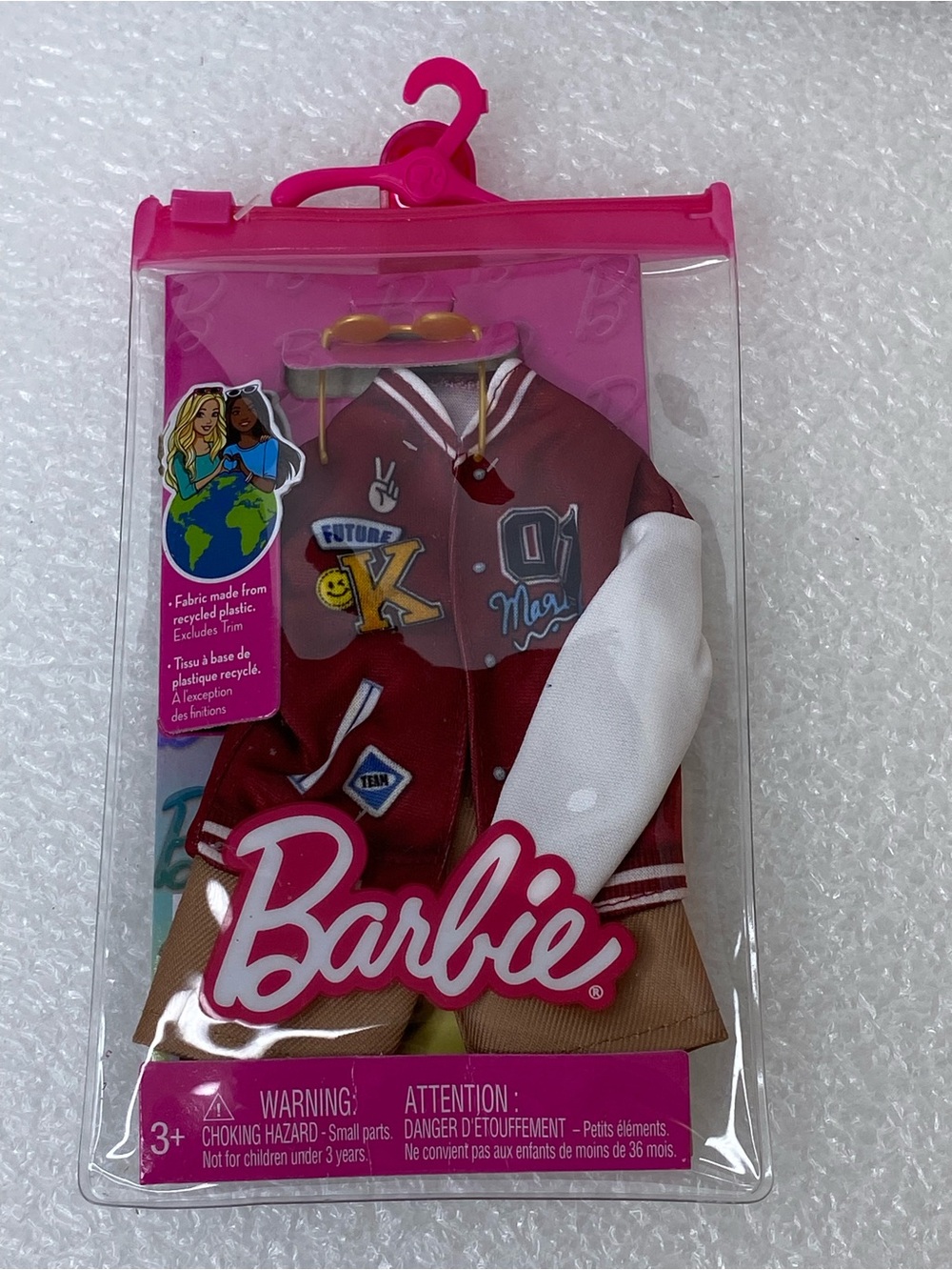 Barbie Ken Fashion Doll Varsity Jacket Outfit w/ Sunglasses & Hanger HJT25